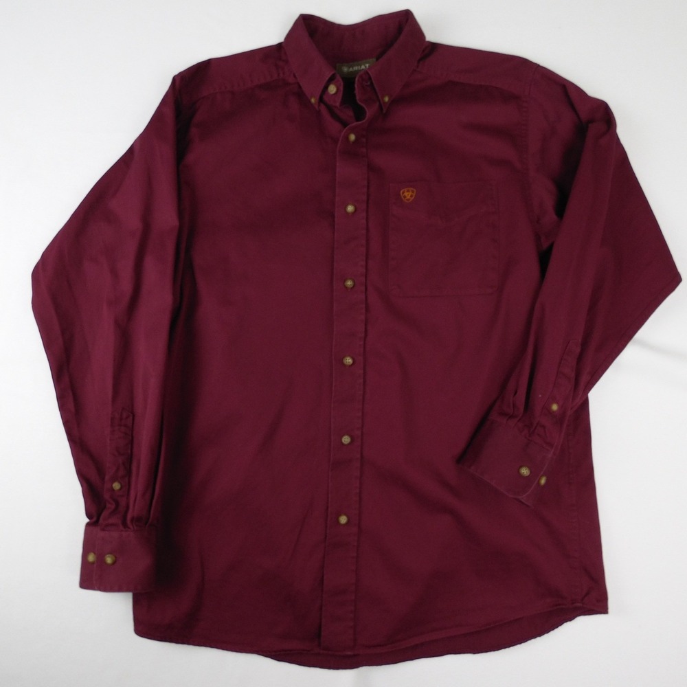 ARIAT Mens Button Up Short‎ SZ Medium Burgundy Maroon